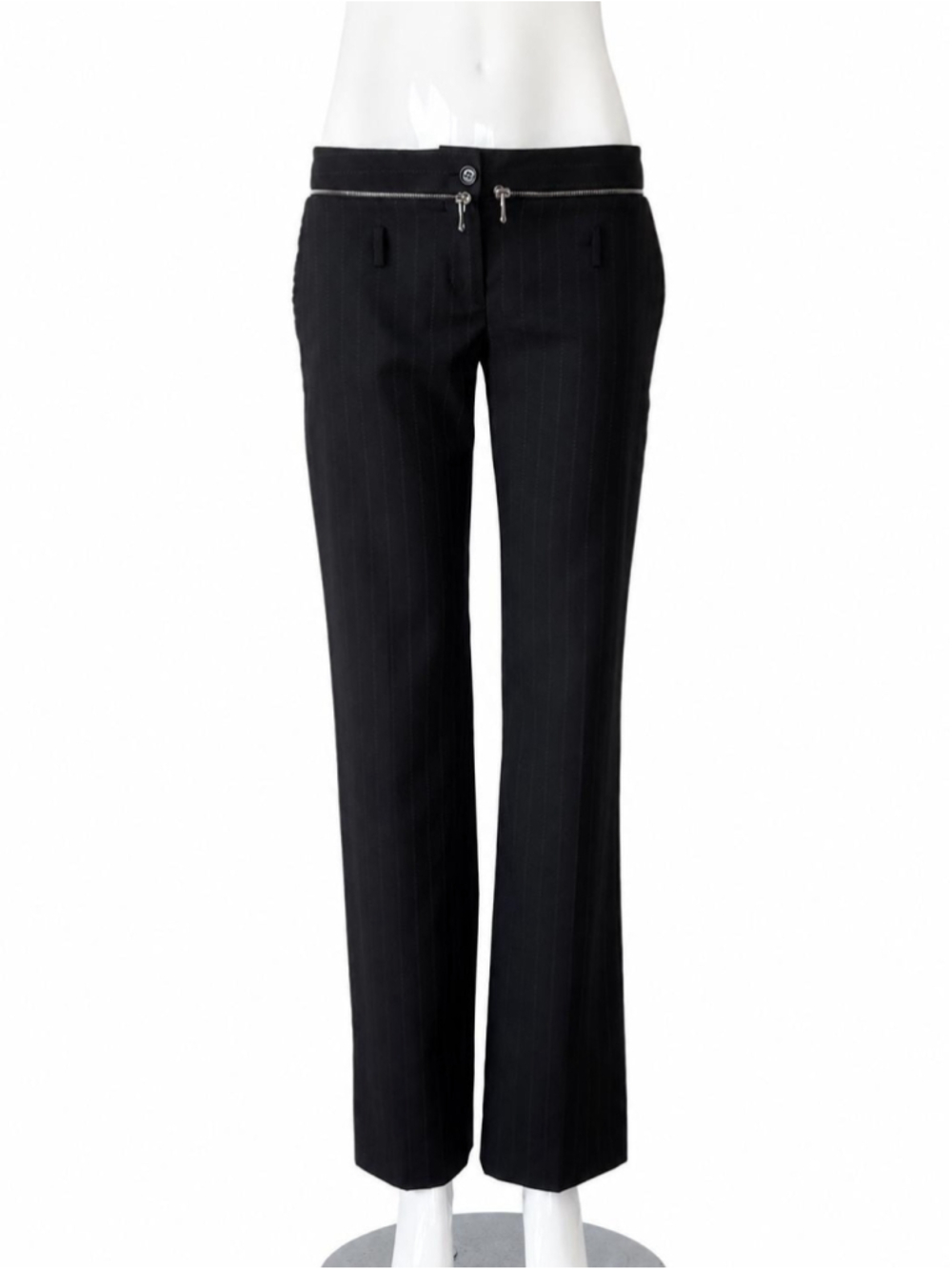 Dolce & Gabbana Black Wool Pinstripe Pants Low Rise Zip Detail IT 38